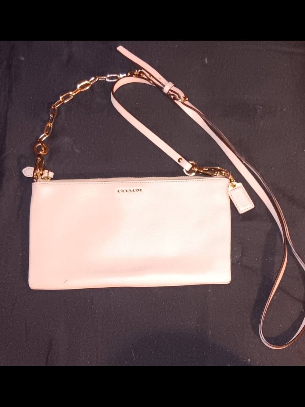 Coach Light Pink Pebbled Leather Crossbody with Gold Chain Trim